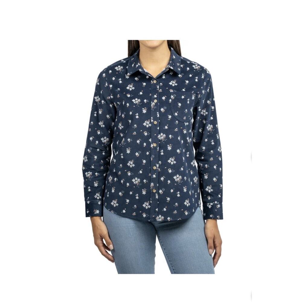 JACHS Girlfriend Women's Floral Blouse Navy Blue Sz Extra Large NWT Button Front